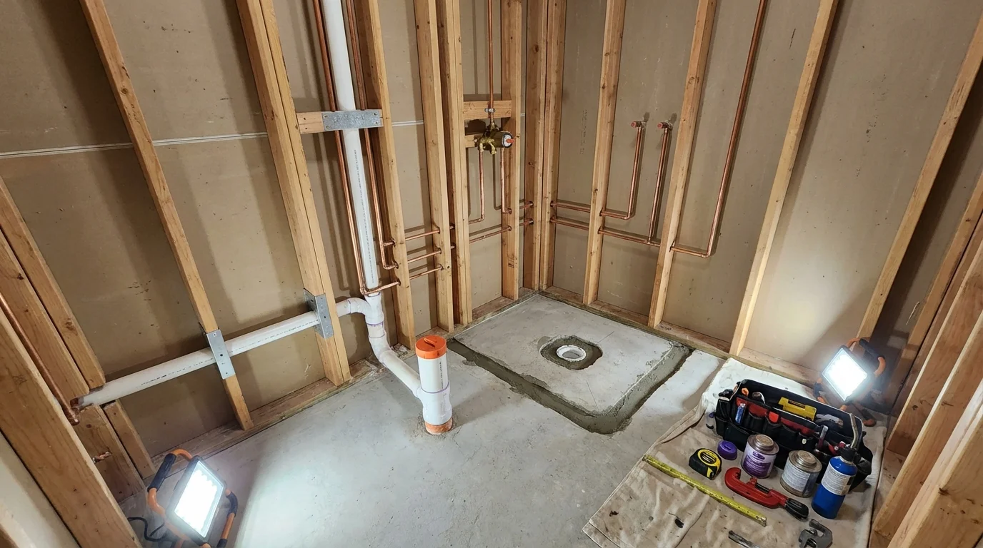 Bathroom rough-in plumbing during remodel by Johns Plumbing LLC in La Plata