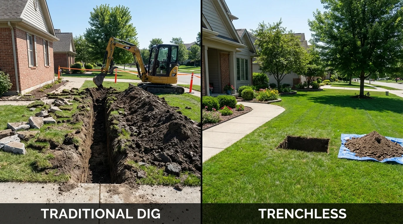Trenchless sewer repair with minimal yard damage versus traditional excavation in La Plata, MD